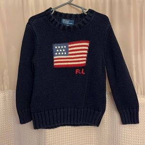 Little kids, 4T navy blue Polo by Ralph Lauren sweater with American Flag